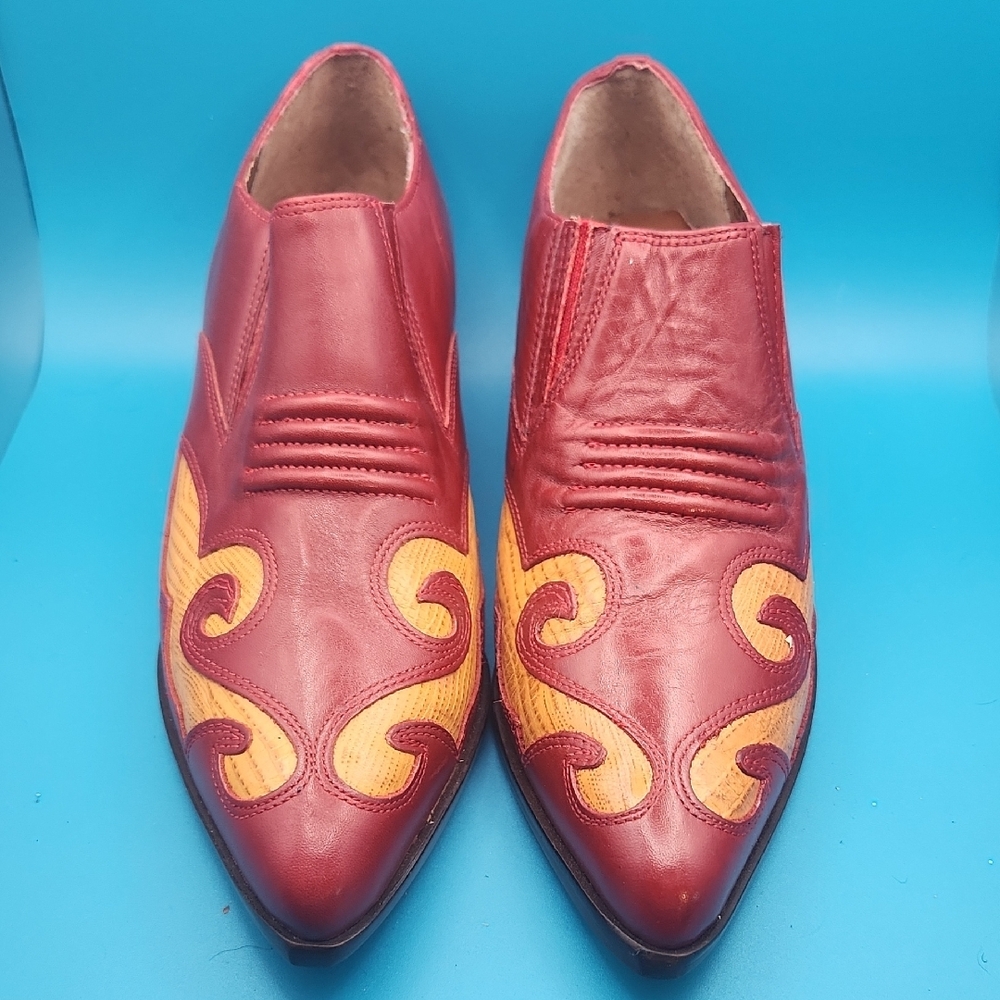 Nine West Cowboy Western Booties With Red Leather Details
